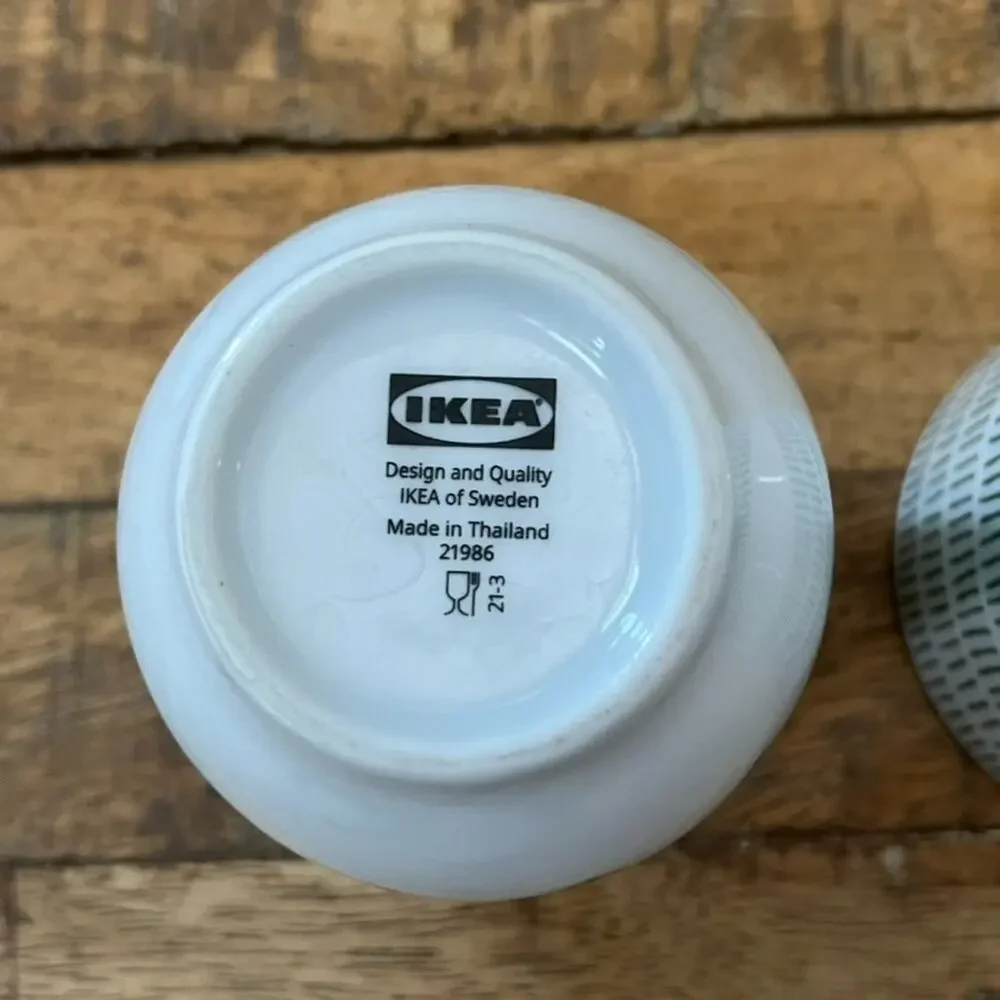 IKEA Entusiasm Set of 3 Tumblers 7 Oz Cups Unique Green & White Patterns